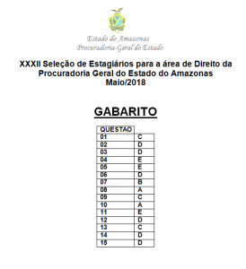 Imagem da notícia - Gabarito da XXXII Seleção de Estagiário Para a Área de Direito da Procuradoria Geral do Estado do Amazonas.