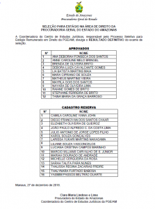 Imagem da notícia - Resultado Definitivo do Exame de Seleção para Estagiário Remunerado em Direito da PGE/AM